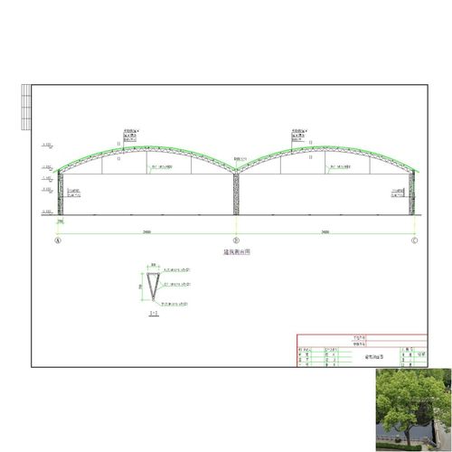 24米两联跨钢管桁架排架结构大棚建筑结构施工图cad图纸